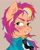 Size: 1215x1524 | Tagged: safe, artist:gonnabemyday, sunny starscout, earth pony, pony, g5, anime style, blushing, bust, clothes, cute, evil smile, eyebrows, female, grin, looking at you, mane stripe sunny, mare, messy mane, messy mane sunny starscout, necktie, shirt, simple background, smiling, smiling at you, smirk, solo, suit, sunnybetes, tan background