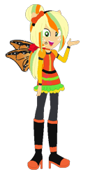 Size: 340x611 | Tagged: safe, artist:selenaede, artist:user15432, applejack, fairy, human, equestria girls, g4, alternate hairstyle, barely eqg related, base used, boots, bow, clothes, costume, crossover, cutie mark on clothes, fairy wings, fairyized, female, hair bun, halloween, halloween costume, hallowinx, headband, high heel boots, high heels, long hair, open mouth, orange dress, orange wings, ponied up, ponytail, shoes, simple background, smiling, solo, sparkly wings, transparent background, wings, winx, winx club, winxified