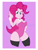 Size: 4000x5216 | Tagged: safe, artist:milkyboo898, pinkie pie, human, equestria girls, g4, breasts, bunny suit, busty pinkie pie, cleavage, clothes, cuffs (clothes), female, humanized, leotard, looking at you, obtrusive watermark, pink background, raised finger, sexy, simple background, smiling, socks, solo, thigh highs, watermark