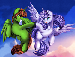 Size: 3130x2408 | Tagged: safe, artist:pridark, oc, oc only, alicorn, pony, alicorn oc, duo, high res, horn, wings
