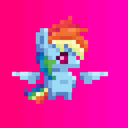 Size: 512x512 | Tagged: safe, artist:kenn, rainbow dash, pegasus, anthro, g4, animated, female, floating wings, gradient background, pixel art, solo, wings