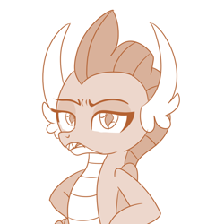 Size: 664x720 | Tagged: safe, artist:sintakhra, edit, smolder, dragon, tumblr:studentsix, g4, dragoness, female, hand on hip, looking at you, simple background, smolder is not amused, solo, unamused, white background