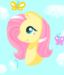 Size: 301x356 | Tagged: safe, artist:lindasaurie, derpibooru exclusive, fluttershy, butterfly, pony, g4, bust, cloud, lineless, ms paint, shading, sky, solo