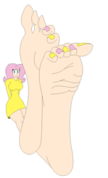 Size: 885x1456 | Tagged: safe, artist:tizlam97, fluttershy, human, g4, 1000 hours in ms paint, barefoot, big feet, feet, fetish, foot fetish, foot focus, humanized, nail polish, simple background, soles, solo, toenails, toes, white background