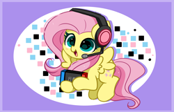 Size: 4139x2689 | Tagged: safe, artist:kittyrosie, fluttershy, pegasus, pony, g4, cute, gamershy, headphones, heart, heart eyes, nintendo switch, open mouth, shyabetes, solo, wingding eyes