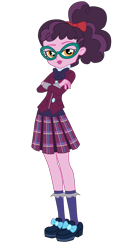 Size: 2022x4000 | Tagged: safe, artist:gmaplay, varsity trim, human, equestria girls, g4, my little pony equestria girls: friendship games, background human, clothes, crystal prep academy uniform, female, glasses, pleated skirt, school uniform, shoes, simple background, skirt, solo, transparent background