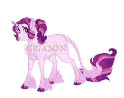 Size: 2900x2300 | Tagged: safe, artist:gigason, oc, oc:cake pop, classical unicorn, pony, unicorn, cloven hooves, female, high res, horn, leonine tail, magical lesbian spawn, mare, obtrusive watermark, offspring, parent:starlight glimmer, parent:sugar belle, parents:sugarglimmer, simple background, solo, transparent background, unshorn fetlocks, watermark