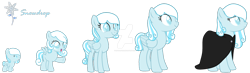 Size: 1280x374 | Tagged: safe, artist:hate-love12, oc, oc:snowdrop, pony, age progression, cloak, clothes, deviantart watermark, female, filly, foal, mare, obtrusive watermark, simple background, solo, story included, transparent background, watermark