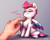 Size: 2698x2159 | Tagged: safe, artist:buttersprinkle, zipp storm, human, pegasus, pony, g5, adorazipp, chest fluff, cute, daaaaaaaaaaaw, female, fluffy, hand, high res, mare, micro, offscreen character, offscreen human, scratching, smug, smugzipp, tiny, tiny ponies, zipp is short