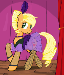 Size: 1253x1454 | Tagged: safe, artist:sallycars, applejack, earth pony, pony, g4, over a barrel, alternate hairstyle, applejack also dresses in style, clothes, clothes swap, dress, female, fishnet stockings, freckles, legitimately amazing mspaint, looking at you, mare, ms paint, puffy sleeves, see-through, solo, style emulation