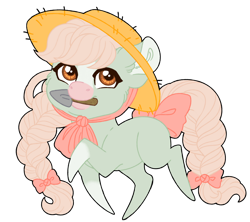 Size: 1024x908 | Tagged: safe, artist:azure-art-wave, oc, oc:posie pastel, pony, chibi, female, hat, mare, mouth hold, simple background, solo, transparent background