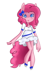 Size: 600x798 | Tagged: safe, artist:kasukamachikyu, pinkie pie, earth pony, anthro, g4, beautiful, bow, clothes, dress, hair bow, shoes, simple background, solo, transparent background