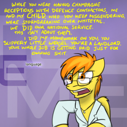 Size: 800x800 | Tagged: safe, artist:captainhoers, spitfire, pegasus, pony, the sunjackers, g4, dialogue, female, glasses, mare, offscreen character, older, solo