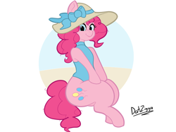 Size: 3644x2731 | Tagged: safe, artist:datzigga, derpibooru exclusive, pinkie pie, earth pony, pony, g4, clothes, cute, diapinkes, female, hat, high res, leotard, looking at you, mare, one-piece swimsuit, simple background, smiling, smiling at you, solo, sun hat, swimsuit, white background