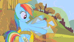 Size: 1280x720 | Tagged: safe, screencap, rainbow dash, pegasus, pony, fall weather friends, g4, season 1, animated, bipedal, bound wings, female, frown, gif, gritted teeth, mare, open mouth, solo, spinning, teeth, wings