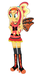 Size: 326x636 | Tagged: safe, artist:selenaede, artist:user15432, sunset shimmer, fairy, human, equestria girls, g4, alternate hairstyle, barely eqg related, base used, boots, bow, clothes, costume, crossover, cutie mark on clothes, fairy wings, fairyized, halloween, halloween costume, hallowinx, hand on hip, high heel boots, high heels, long hair, orange wings, ponied up, ponytail, red dress, shoes, simple background, socks, solo, sparkly wings, transparent background, wings, winx, winx club, winxified