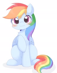 Size: 1602x2048 | Tagged: safe, artist:ginmaruxx, rainbow dash, pegasus, pony, g4, blushing, cute, dashabetes, female, looking at you, mare, simple background, smiling, smiling at you, solo, white background