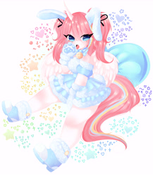 Size: 8684x9999 | Tagged: safe, artist:arwencuack, oc, oc:nekonin, alicorn, anthro, bell, bell collar, boots, bunny ears, clothes, collar, commission, crossdressing, cute, dress, femboy, full body, male, maplestory, maplestory 2, paw gloves, shoes, simple background, solo, white background