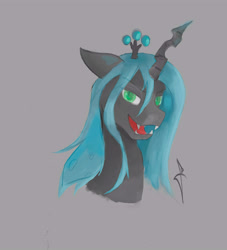 Size: 5000x5500 | Tagged: safe, artist:dastrak, queen chrysalis, changeling, changeling queen, g4, bust, crown, female, gray background, jewelry, regalia, simple background, solo
