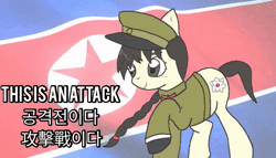 Size: 1256x720 | Tagged: safe, anonymous artist, oc, oc:mokran, pony, animated, nation ponies, north korea, north korean national day, ponified, solo, song, sound, webm