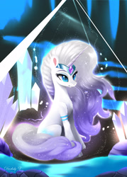 Size: 1789x2500 | Tagged: safe, artist:darksly, rarity, pony, unicorn, g4, crystal, female, g5 concept leaks, high res, jewelry, mare, rarity (g5 concept leak), regalia, sitting, solo