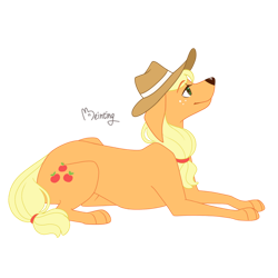 Size: 894x894 | Tagged: safe, artist:beinting, applejack, dog, g4, appledog, cowboy hat, dogified, female, hat, signature, simple background, solo, species swap, transparent background