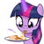 Size: 1280x1280 | Tagged: safe, artist:theuser, twilight sparkle, pony, g4, :3, eating, egg (food), female, food, fried egg, indomie, instant noodles, magic, mare, noodles, solo, telekinesis