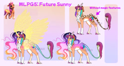 Size: 1280x684 | Tagged: safe, artist:malinraf1615, sunny starscout, alicorn, earth pony, pony, g5, my little pony: a new generation, alternate design, race swap, reference sheet, solo, sunnycorn