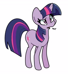 Size: 3170x3453 | Tagged: safe, artist:kindakismet, twilight sparkle, pony, unicorn, g4, confused, female, high res, horn, huh, mare, open mouth, simple background, solo, unicorn twilight, white background