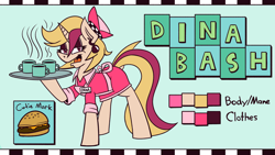 Size: 3840x2160 | Tagged: safe, artist:cowsrtasty, oc, oc:dina bash, pony, burger, coffee, food, high res, reference, solo, waitress