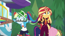 Size: 1920x1080 | Tagged: safe, screencap, rainbow dash, sunset shimmer, human, equestria girls, equestria girls series, g4, official, sunset's backstage pass!, spoiler:eqg series (season 2), animated, butt smack, cute, dashabetes, duo, fanservice, female, fetish, for kids, implied fetish, implied lesbian, lesbian, out of context, rainbow dash's paddle, slapstick, smack, smack dat ass, sound, spanking, talking, webm, you know for kids