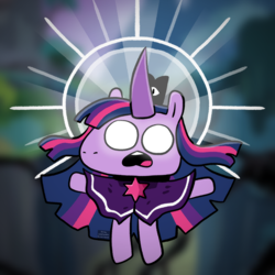 Size: 2000x2000 | Tagged: safe, artist:queertrixie, twilight sparkle, pony, unicorn, g4, cloak, clothes, crossover, crown, cult of the lamb, glowing, glowing eyes, high res, jewelry, possessed, red crown, regalia, unicorn twilight