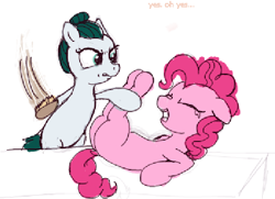 Size: 534x387 | Tagged: safe, artist:rusticanon, cloudy quartz, pinkie pie, earth pony, pony, g4, abuse, angry, balloonbutt, brush, butt, crying, diaper position, duo, eyes closed, female, hairbrush, low quality, lying down, mare, mother and child, mother and daughter, on back, pinkiebuse, plot, punishment, screaming, simple background, spanking, tears of pain, text, traditional art, white background