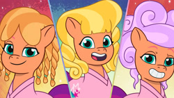 Size: 3410x1920 | Tagged: safe, screencap, sunny starscout, earth pony, pony, g5, my little pony: tell your tale, pony partay, spoiler:g5, spoiler:my little pony: tell your tale, spoiler:tyts01e25, alternate hairstyle, female, grin, high res, looking at you, mare, open mouth, open smile, smiling, smiling at you, solo, youtube link