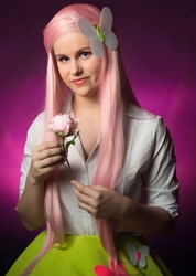 Size: 1542x2160 | Tagged: safe, artist:mauscosplay, fluttershy, human, equestria girls, g4, clothes, cosplay, costume, flower, irl, irl human, photo, rose, solo