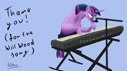 Size: 3840x2160 | Tagged: safe, artist:felfox, twilight sparkle, pony, unicorn, g4, false piano, fanart, high res, keyboard, microphone, musical instrument, piano, solo