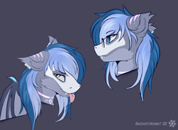 Size: 2600x1900 | Tagged: safe, alternate version, artist:snowstormbat, oc, oc only, oc:midnight snowstorm, bat pony, pony, body pait, ear piercing, ear tufts, earring, fangs, glasses, heterochromia, jewelry, male, piercing, smiling, solo, stallion, tongue out, wings