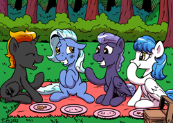 Size: 3070x2171 | Tagged: safe, artist:pony-berserker, oc, oc only, oc:cobalt, oc:nightwatch, oc:shadowed ember, oc:snowy haze, pegasus, pony, unicorn, high res, not trixie