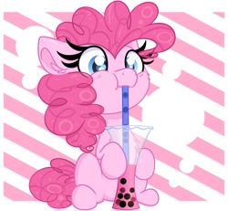 Size: 955x882 | Tagged: safe, artist:lbrcloud, part of a set, pinkie pie, earth pony, pony, g4, abstract background, bubble tea, drink, drinking straw, solo, straw