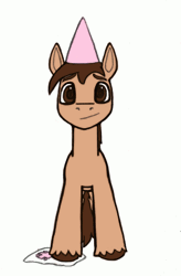 Size: 312x476 | Tagged: safe, artist:dsb71013, oc, oc only, oc:night cap, earth pony, pony, animated, ear flick, hat, party hat, simple background, solo, white background