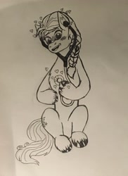Size: 2727x3749 | Tagged: safe, artist:brightenight-heart, sunny starscout, earth pony, pony, g5, braid, cardiophile, cardiophilia, fetish, heart, heartbeat, high res, solo, stethoscope, traditional art