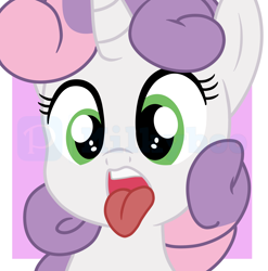 Size: 5136x5208 | Tagged: safe, alternate version, artist:milkyboo898, sweetie belle, pony, unicorn, g4, female, filly, filly pred, foal, implied vore, oral invitation, solo, sweetiepred, tongue out
