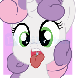 Size: 5136x5208 | Tagged: safe, alternate version, artist:milkyboo898, sweetie belle, oc, oc:milkyboo, pony, g4, oral invitation, sweetiepred, tongue out, vore