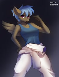 Size: 1890x2480 | Tagged: safe, artist:delta hronum, oc, oc only, pegasus, anthro, clothes, commission, female, looking at you, shirt, solo, undershirt