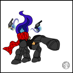 Size: 4000x4000 | Tagged: safe, artist:dice-warwick, oc, oc only, oc:cold iron, dullahan, undead, fallout equestria, fallout equestria: dance of the orthrus, armor, black underwear, clothes, disembodied head, fanfic art, gun, handgun, headless, mirage pony, revolver, scarf, simple background, solo, transparent background, underwear
