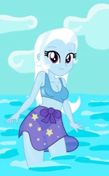Size: 3000x4805 | Tagged: safe, artist:sarahthefox97, artist:yaya54320bases, trixie, human, equestria girls, g4, my little pony equestria girls: better together, bikini, blue bikini, breasts, cleavage, clothes, female, legs in the water, sarong, solo, swimsuit, water
