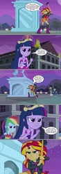 Size: 2212x6297 | Tagged: safe, artist:silverbuller, edit, edited screencap, screencap, rainbow dash, snails, snips, sunset shimmer, twilight sparkle, human, equestria girls, g4, my little pony equestria girls, big crown thingy, comic, element of magic, jewelry, reality ensues, regalia, screencap comic, statue, sunset shimmer is not amused, unamused