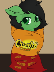 Size: 900x1200 | Tagged: safe, artist:anonymous, oc, oc only, oc:filly anon, pony, cheetos, drawthread, female, filly, foal, ponified, ponified animal photo, requested art, solo