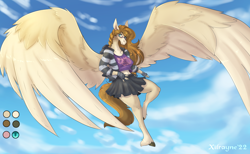 Size: 1350x833 | Tagged: safe, artist:maikasuke, oc, oc only, oc:emerald wing, pegasus, anthro, unguligrade anthro, clothes, female, glasses, large wings, solo, wings