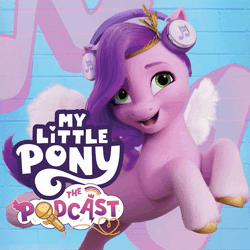 Size: 1080x1080 | Tagged: safe, pipp petals, pegasus, pony, g5, my little pony: a new generation, my little pony: the podcast, official, female, flying, headphones, male, mare, open mouth, open smile, podcast, smiling, solo, sound, sound only, spread wings, stallion, webm, wings
